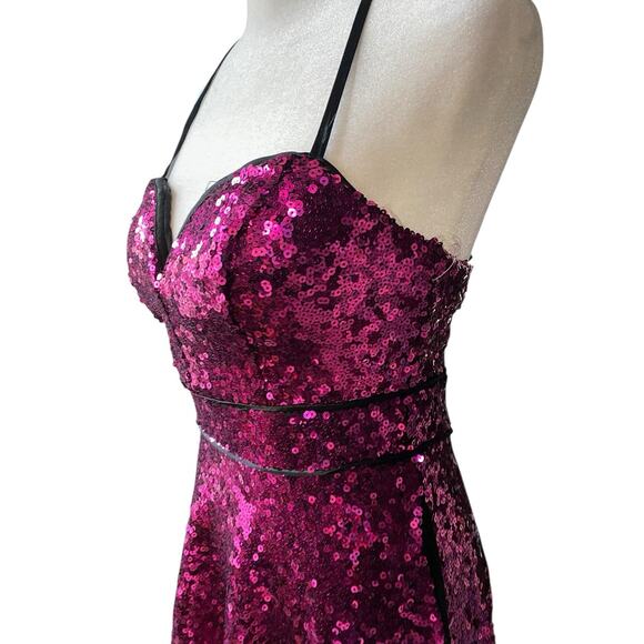 Hot Pink Sequin Mini Dress Women 5 Party Cocktail Clubwear Fit & Flare Prom Hoco - Picture 15 of 16
